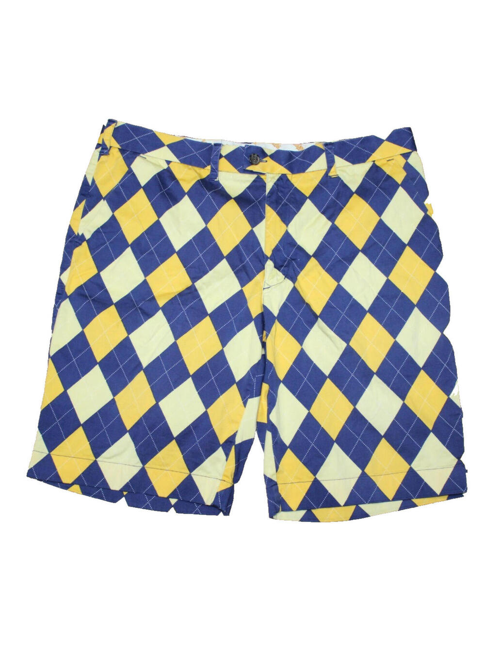Loudmouth Corona Michigan Blue Yellow Argyle Casual Shorts Diamond Men 38 x 10"